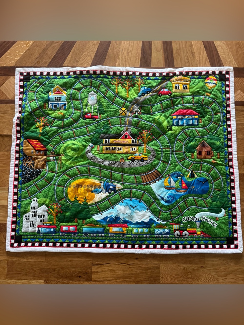 Handmade Train Railroad Play Mat Quilt 42x34 Kids Nursery Choo Choo